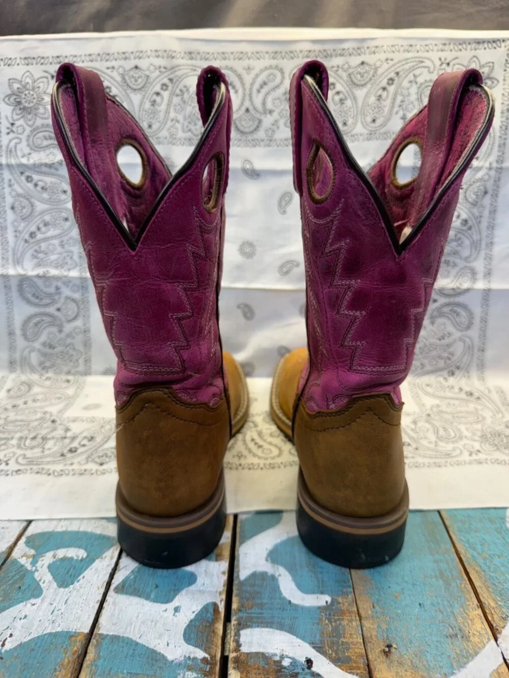 Smoky Mountain Boots Brown/Pink Leather Kids Cowboy Western 3920C Size 1R EUC